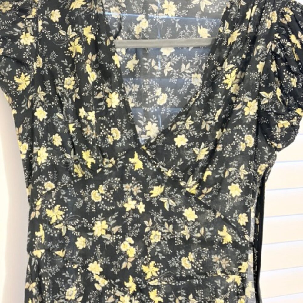 LKNW Doen noir winding blossoms , x-small floral-print midi dressXS - Picture 3 of 6